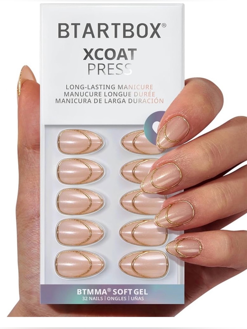 BTARTBOX Short Almond Press-On Nails in DOUBLE GOLD XCOATPRESS NIB
